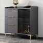 Glam Style Sideboard Black Sintered Stone Top Server with Door and Drawer