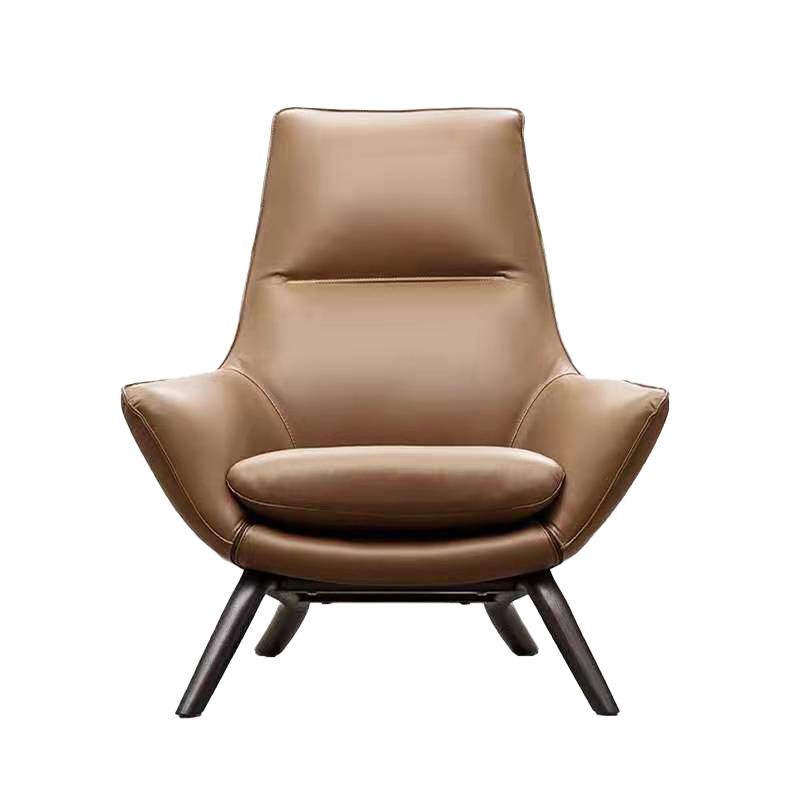 Modern Leather Fixed Back Chair in Brown Upholstered Flared Arms Chair Clearhalo 'Accent Chairs' 'accent_chairs' 'Chairs & Seating' 'furn' 'furn_accent_chairs' 'Furniture' 'Living Room Furniture' 1200x1200_e7983f11-5fa2-42c8-9687-0b2a56764461