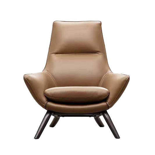 Modern Leather Fixed Back Chair in Brown Upholstered Flared Arms Chair Clearhalo 'Accent Chairs' 'accent_chairs' 'Chairs & Seating' 'furn' 'furn_accent_chairs' 'Furniture' 'Living Room Furniture' 1200x1200_e7983f11-5fa2-42c8-9687-0b2a56764461