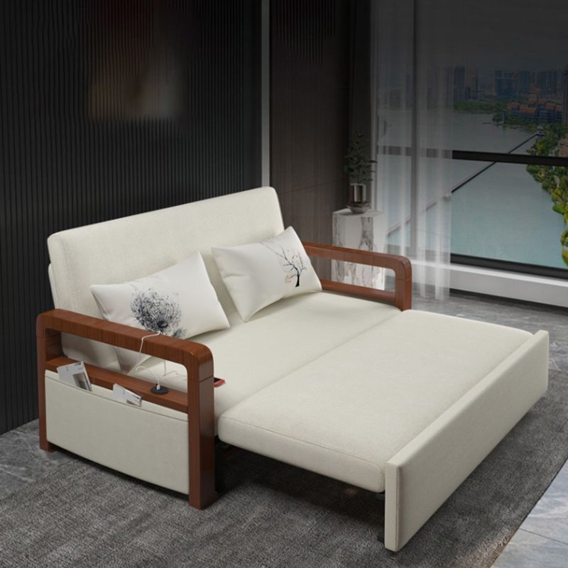 White Futon Sleeper Sofa Bed Contemporary Style with Arms Convertible Sofas Clearhalo 'furn' 'furn_futons' 'Furniture' 'Futons & Daybeds' 'Futons' 'Living Room Furniture' 1200x1200_e7986177-33e3-4762-89da-8134fe952470