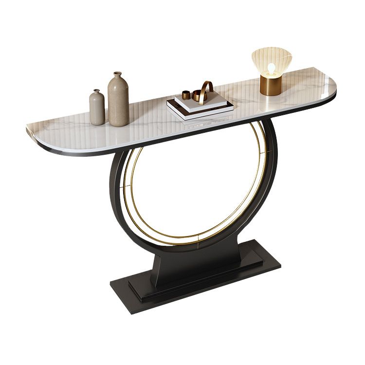 11" Wide Glam Console Table Stone Half Moon Console Accent Table