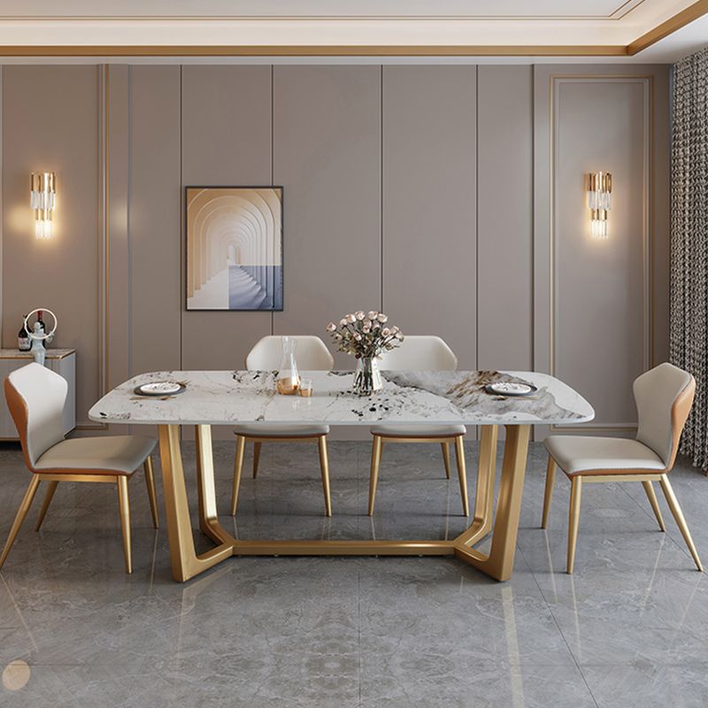 Glam 1/2/7 Pieces Dining Table Set with Sintered Stone Top Stainless Steel Dinette Set Clearhalo 'Dining Room Sets' 'Dining Tables & Seating' 'dining_room_set' 'furn' 'furn_dining_room_set' 'Furniture' 'furniture_dining_room_set' 'Kitchen & Dining Furniture' 1200x1200_e79cae0a-6a84-404b-9bd4-8f4a9581700d