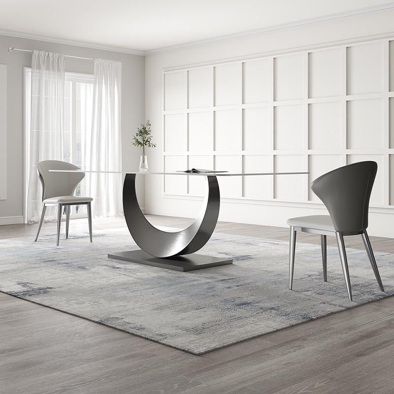 Stone Top Dining Table Contemporary Rectangle Dining Table with Pedestal Base