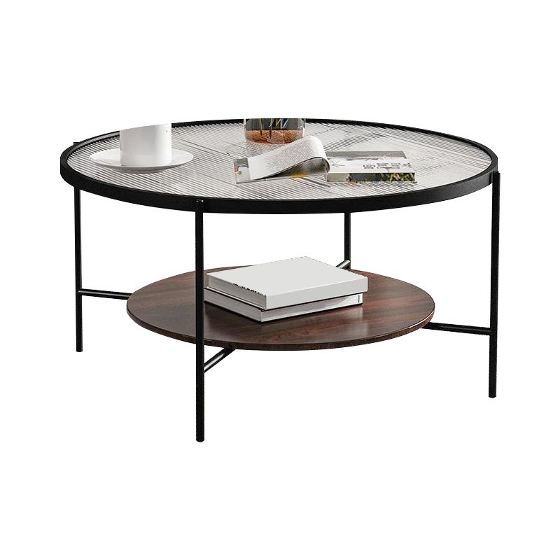 Modern Style Round Toughened Glass Table Metal 4 Legs Base Coffee Table Clearhalo 'Coffee & Accent Tables' 'Coffee Tables' 'coffee_tables' 'furn' 'furn_coffee_tables' 'Furniture' 'Living Room Furniture' 1200x1200_e7a11192-d6a4-4284-aca4-ac64cd200eba