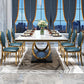 White Table Stone Top Traditional Luxury Rectangle Table with Stainless Steel Frame Clearhalo 'Dining Tables & Seating' 'Dining Tables' 'dining_table' 'furn' 'furn_dining_table' 'Furniture' 'Kitchen & Dining Furniture' 1200x1200_e7a9b083-c359-4242-acb7-46f84ecb3644
