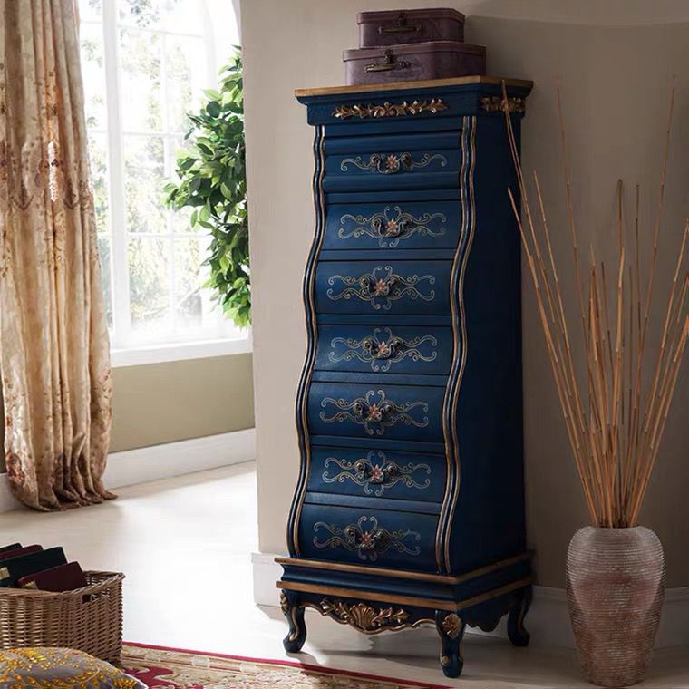 Commode en bois massif de coffre de rangement traditionnel avec 7 tiroirs, largeur de 16,5 pouces