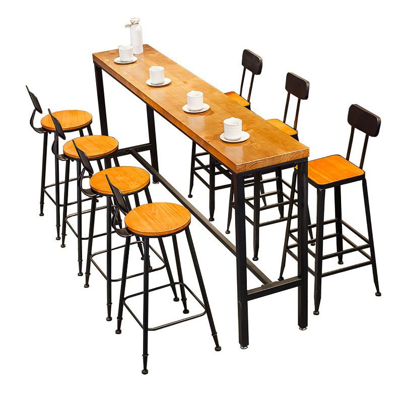 Pine Wood Top Rectangular Bar Table Industrial Pub Table with Metal Trestle Base Clearhalo 'Bar Furniture' 'Bar Tables' 'bar_tables' 'furn' 'furn_bar_tables' 'Furniture' 'Kitchen & Dining Furniture' 1200x1200_e7b07673-7063-4948-b1d2-1f11ab2d715b