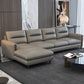 Contemporary Stain-Resistant Genuine Leather Light-grey Sofa & Chaise