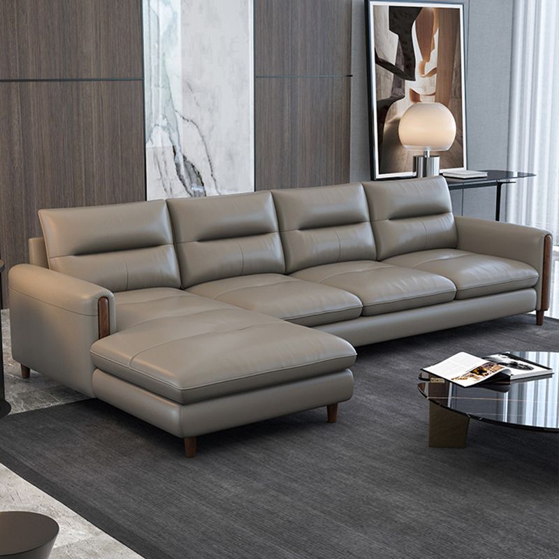 Contemporary Stain-Resistant Genuine Leather Light-grey Sofa & Chaise