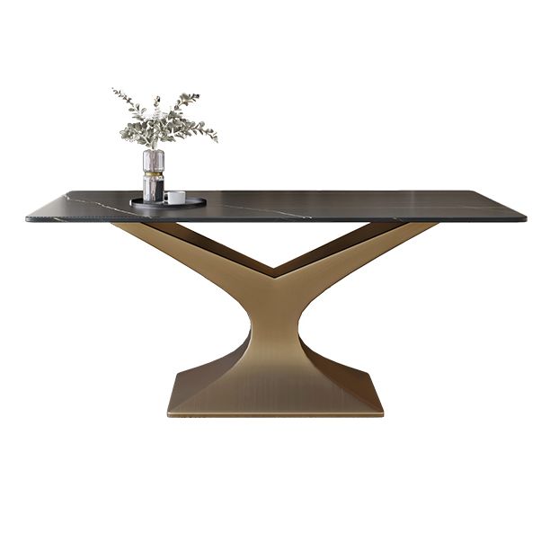 Rectangle Two-Color Dining Table Sintered Stone Table Glam with Pedestal Clearhalo ' dining_table' 'Dining Tables & Seating' 'Dining Tables' 'furn' 'furn_dining_table' 'Furniture' 'furniture_dining_table' 'Kitchen & Dining Furniture' 'kitchen&dining_furn' 'kitchen' 'kitchen_dining_table' 1200x1200_e7b1200e-b97b-4008-94f9-fa4eaee50f29