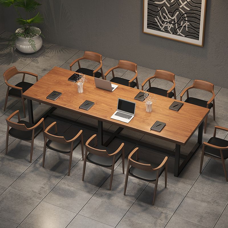 Industrial Pine Wood Office Desk Brown Rectangular Desk with Trestle Clearhalo 'furn' 'furn_office_desk' 'Furniture' 'Office Desks' 'Office Furniture' 'office_desk' 1200x1200_e7b14ed1-11fe-4cc1-b239-ac808559cb80