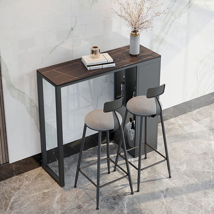 Modern Rectangle Bar Dining Table Stone and Metal Bar Table with Storage Base