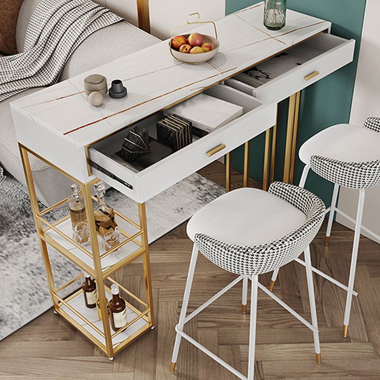 Marble Counter Table with Rectangle Table Top Double Pedestal Table - 41.3" H Clearhalo 'Bar Furniture' 'Bar Tables' 'bar_tables' 'furn' 'furn_bar_tables' 'Furniture' 'furniture_bar_tables' 'Kitchen & Dining Furniture' 1200x1200_e7b5cc76-0636-47cb-8e9e-51c17eb3d801