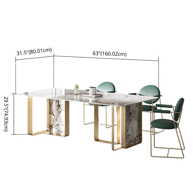 Contemporary Style Sintered Stone Dining Table with White Fixed Table and Double Pedestal Base Clearhalo 'Dining Room Sets' 'Dining Tables & Seating' 'dining_room_set' 'furn' 'furn_dining_room_set' 'Furniture' 'furniture_dining_room_set' 'Kitchen & Dining Furniture' 'kitchen&dining_furn' 'kitchen' 1200x1200_e7ba82be-7726-4e52-aa30-4b2b9066ae81