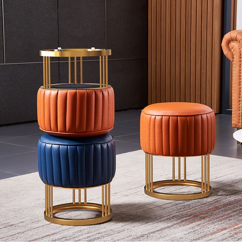 14" Wide Faux Leather Upholstered Ottoman Glam Round Shape Pouf