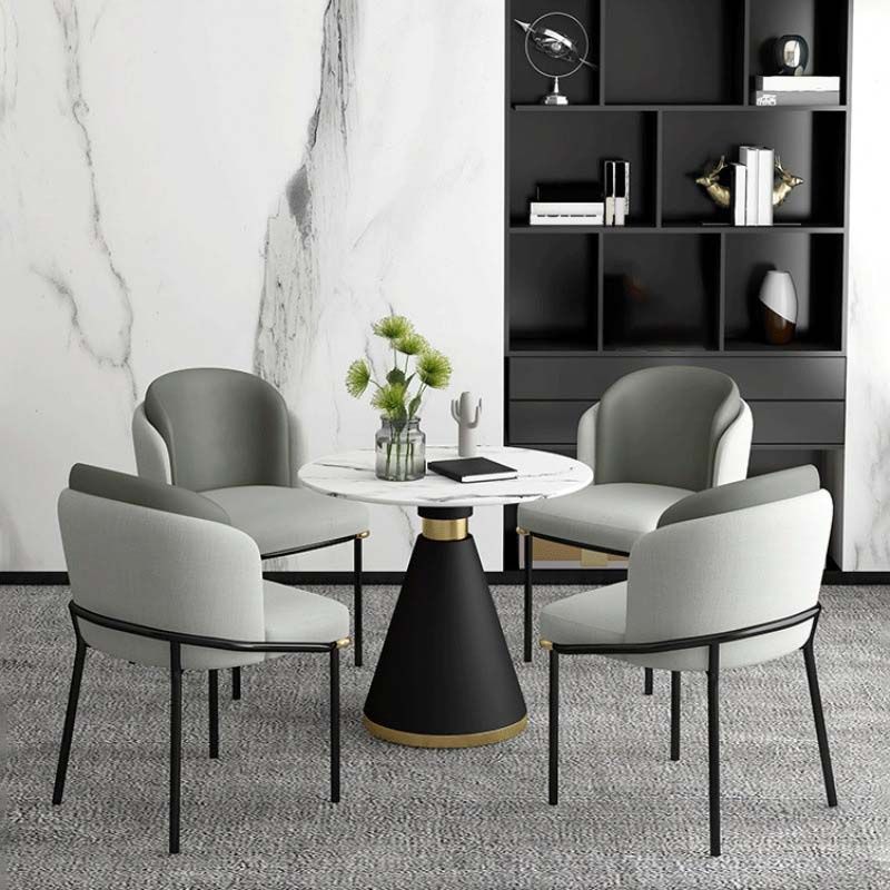 Tavolo da pranzo rotondo in stile moderno Tavolo bianco con base in metallo