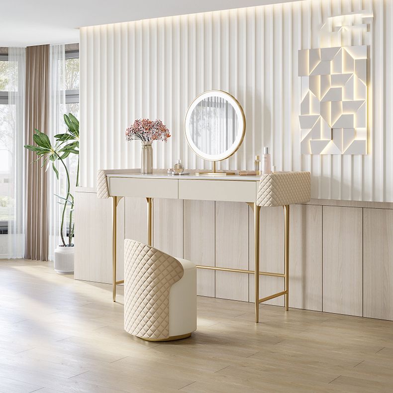 Desca di vanità bianca con 2 cassetti di stoccaggio da 17,71 "set di vanità in legno largo, stile glam