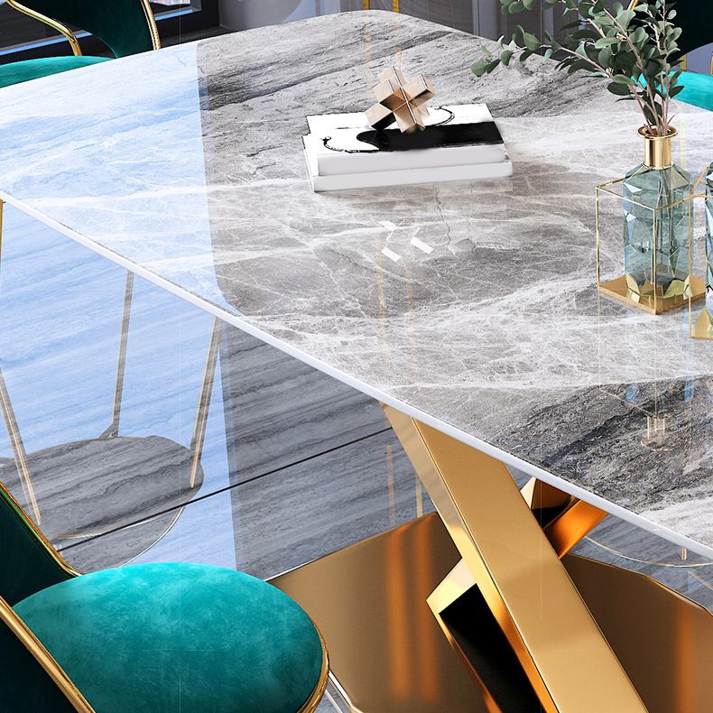 グラムスタイルの石造りの家具1/5/7/9/PCS布張りの椅子付きの長方形のダイナーテーブル