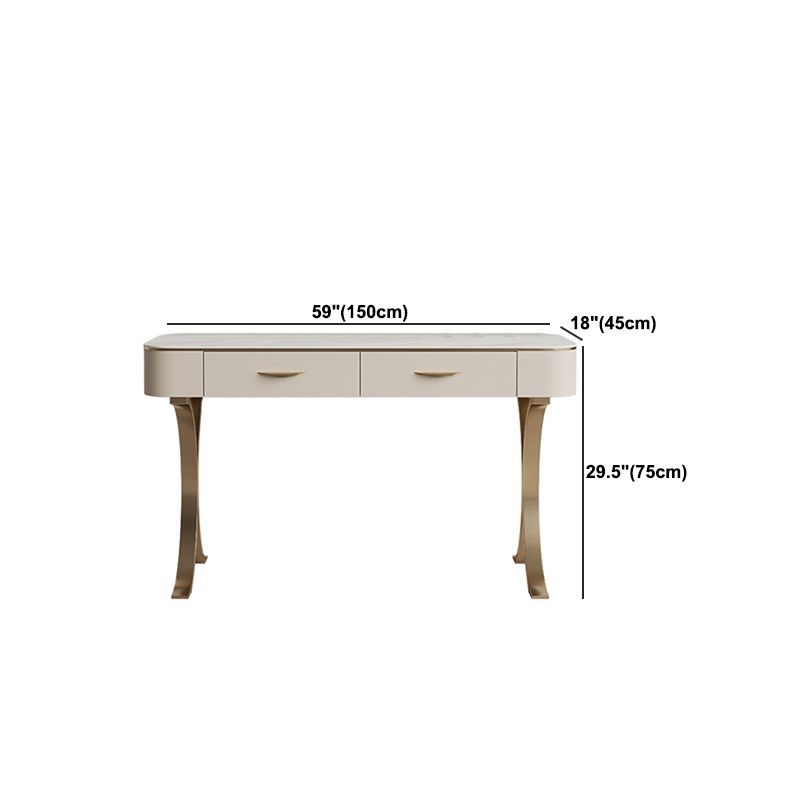 Metal with Padded Stool Vanity Table Luxurious Makeup Desk in Beige