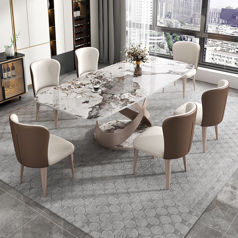 Set da pranzo lussuoso con piano in pietra sinterizzata Set tavolo da pranzo rettangolare 1/4/5/7 pezzi