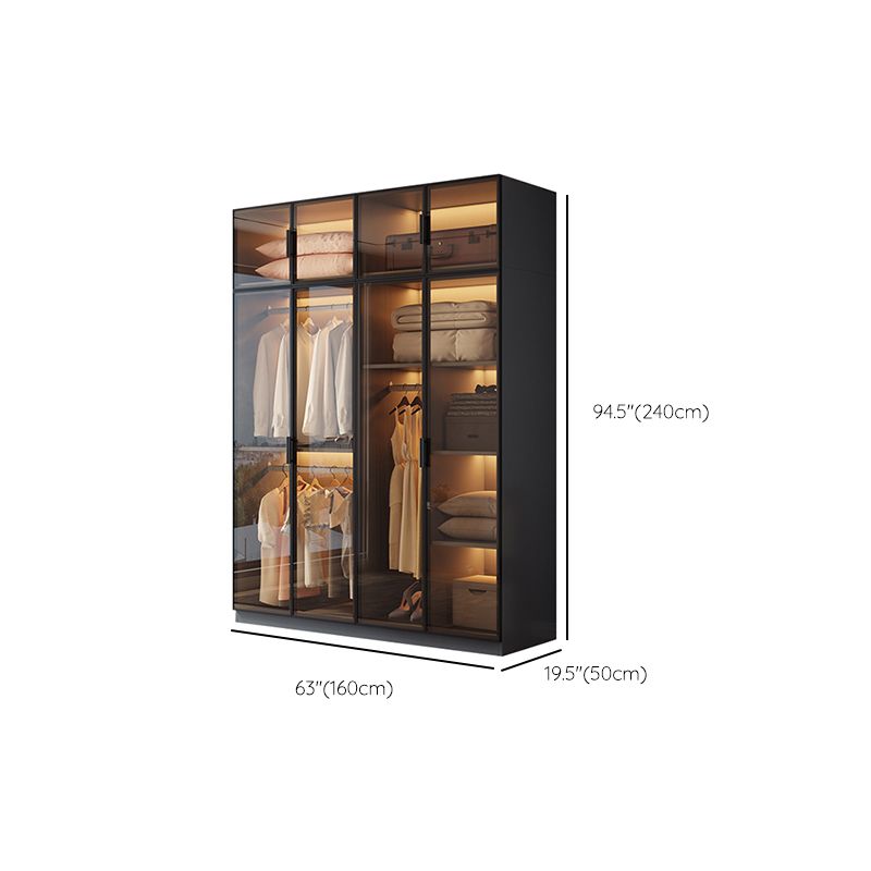 Freestanding Tempered Glass Wardrobe Modern Wardrobe with Garment Rod Clearhalo 'Armoires & Wardrobes' 'armoires_wardrobes' 'Bedroom Furniture' 'furn' 'furn_armoires_wardrobes' 'Furniture' 1200x1200_e7c6f03f-83d5-4ed4-99d3-273f17e95b27