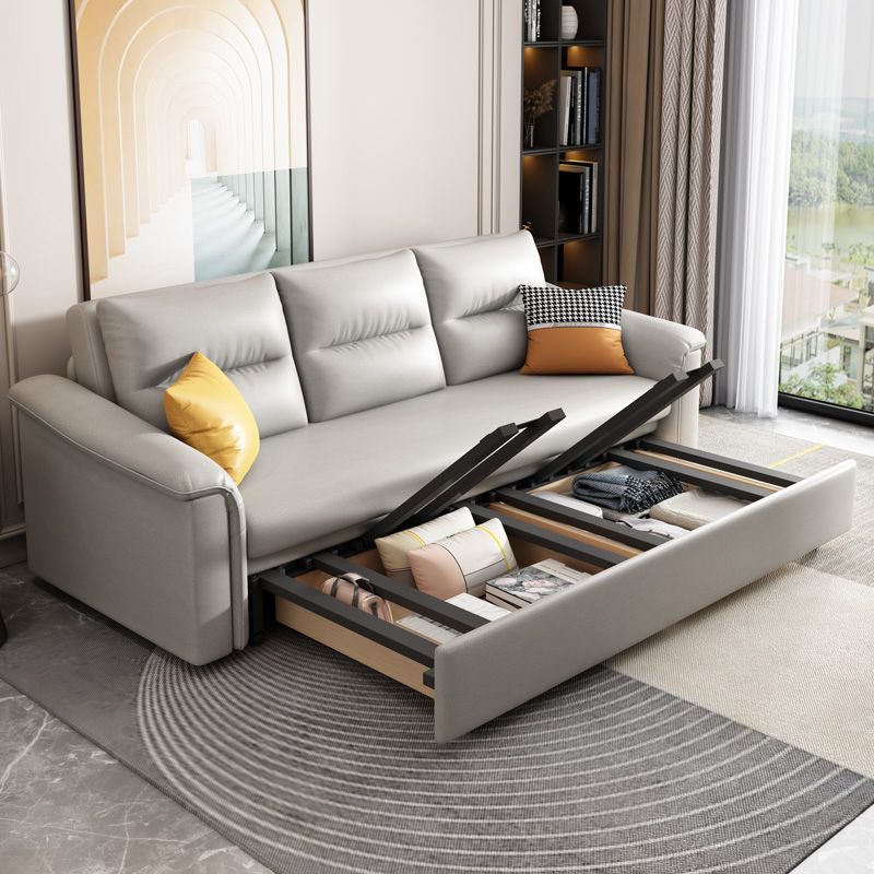 Contemporary 27.5"H Faux Leather Sofa Light Gray Stain-Resistant Sofa Bed