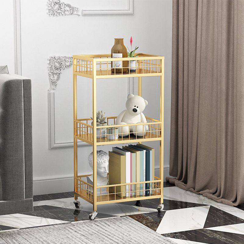 Librería de almacenamiento nórdico de metal abierta con ruedas con ruedas
