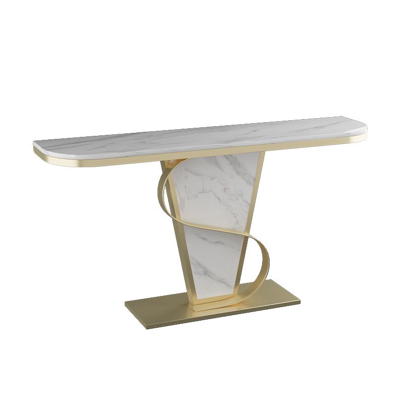 Glam Pedestal Slate Metal Sofa Console Table Half Moon Stain Resistant Console Table Clearhalo 'Console Tables' 'console_tables' 'Entry & Mudroom Furniture' 'furn' 'furn_console_tables' 'Furniture' 1200x1200_e7cb4450-6997-4114-b941-2f3125d82790