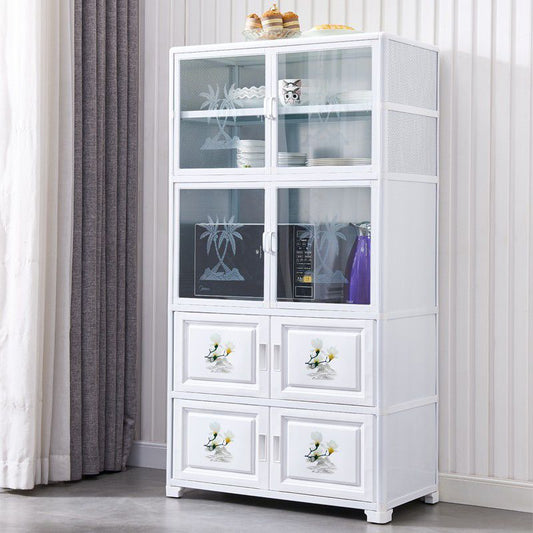 Glass Buffet Server Contemporary Style White Metal Frame Kitchen Server Clearhalo 'buffet_sideboard' 'Buffets & Sideboards' 'furn' 'furn_buffet_sideboard' 'Furniture' 'Kitchen & Dining Furniture' 1200x1200_e7d0028a-cf9b-4a37-befc-362944d9f39c