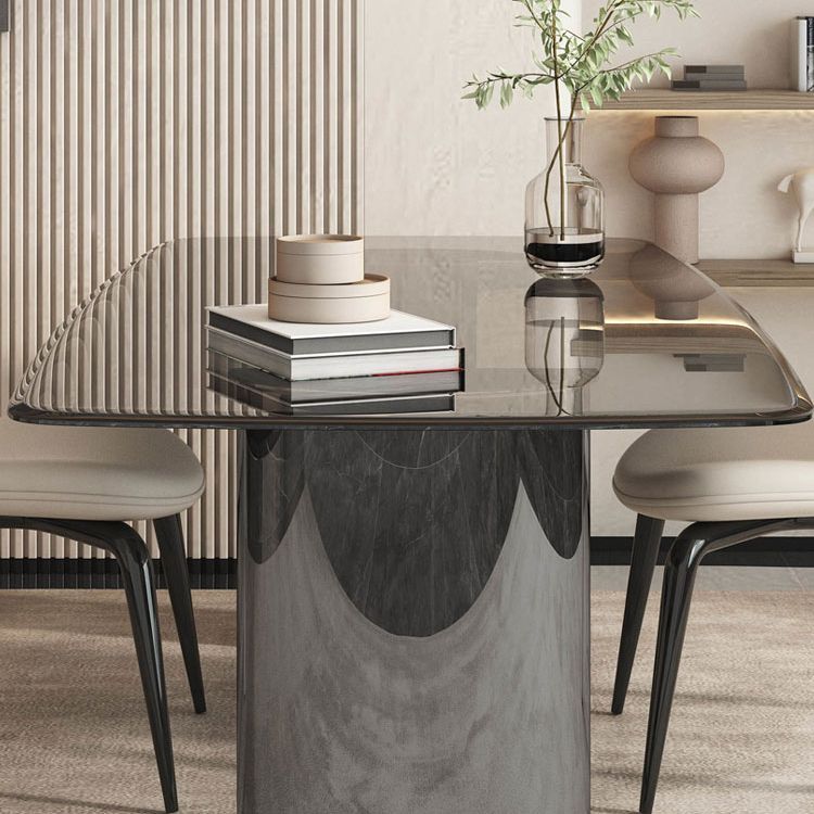 Modern Style Rectangle Glass Dinner Table with Double Pedestal