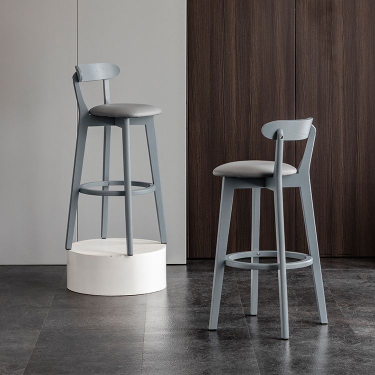 Gray Wood Bar Stools Industrial Style Armless Stool with Low Back