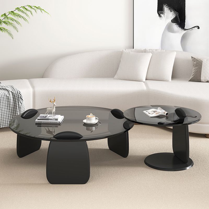 3 Legs Coffee Cocktail Table with Round Glass Top Contemporary Clearhalo 'Coffee & Accent Tables' 'Coffee Tables' 'coffee_tables' 'furn' 'furn_coffee_tables' 'Furniture' 'Living Room Furniture' 1200x1200_e7d2dba9-1201-4a7c-93b2-d69b7efcdc18