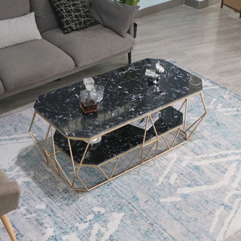 Glam Coffee Table with Iron Frame and Marble Top Cocktail Table