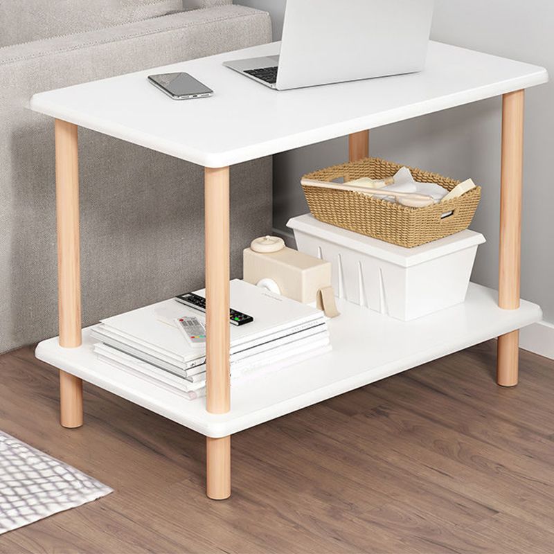 Scandinavian Rectangular End Table Wooden Top Side Table with Shelf for Living Room