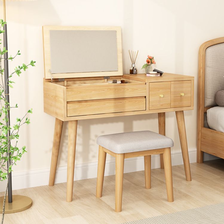 Scrivania in legno massello scrivania da remoto set di vanità per trucco specchio con cassetto