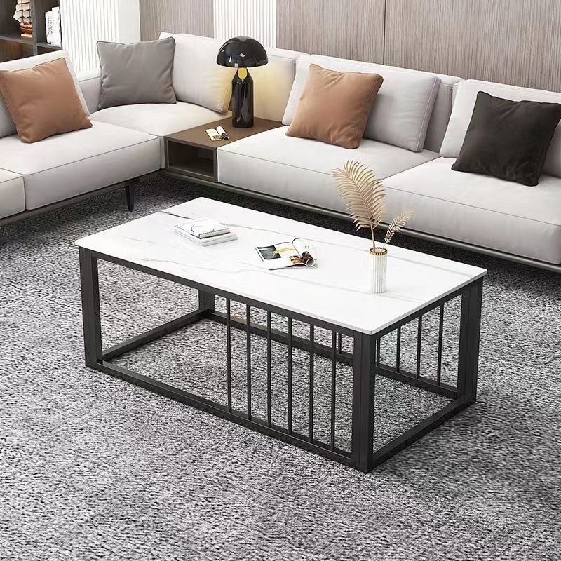 Contemporary Stone Coffee Table Rectangle Frame Coffee Cocktail Table Clearhalo 'Coffee & Accent Tables' 'Coffee Tables' 'coffee_tables' 'furn' 'furn_coffee_tables' 'Furniture' 'Living Room Furniture' 1200x1200_e7e475cc-be9a-4464-a172-daa2a191fe48