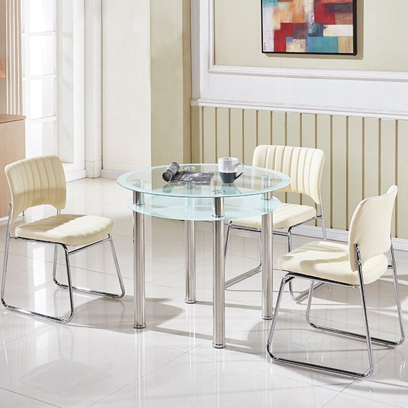 Contemporary 35.4" Round Dining Table Clear Tempered Glass Table with 4 Legs Clearhalo ' dining_table' 'Dining Tables & Seating' 'Dining Tables' 'furn' 'furn_dining_table' 'Furniture' 'furniture_dining_table' 'Kitchen & Dining Furniture' 'kitchen&dining_furn' 'kitchen' 'kitchen_dining_table' 1200x1200_e7e5d08c-832a-46a5-bace-03423b463725