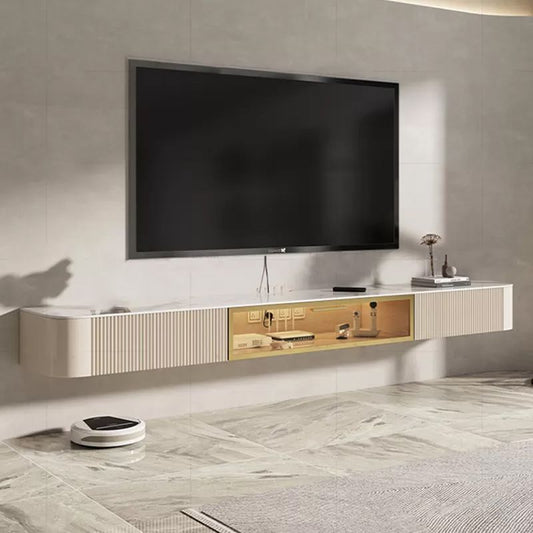 Console di pietra con console multimediale galleggiante contemporanea per soggiorno