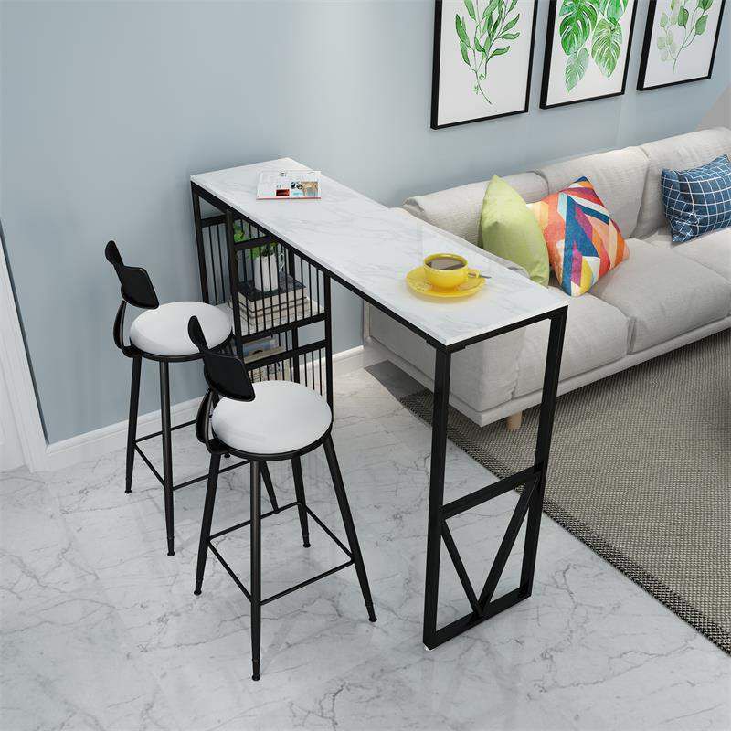 Rectangle Pedestal Bar Table Faux Marble Bar Height Pub Table with Shelves Clearhalo 'Bar Furniture' 'Bar Tables' 'bar_tables' 'furn' 'furn_bar_tables' 'Furniture' 'Kitchen & Dining Furniture' 1200x1200_e7ecd895-768a-4616-81e8-b4545f3b4506
