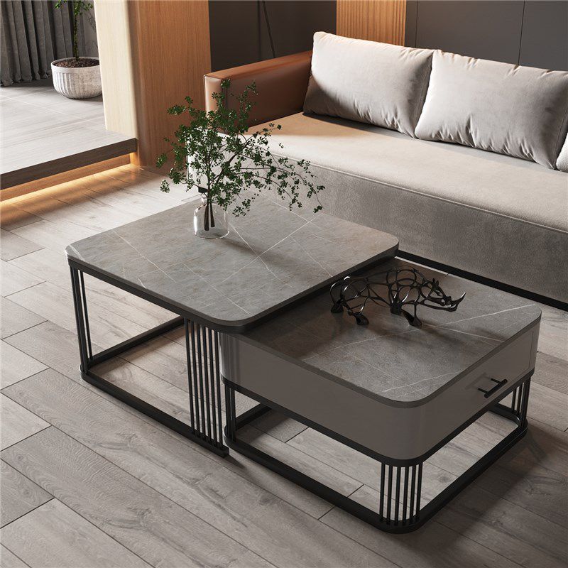 Square Nesting Coffee Table Set Slate Frame Coffee Cocktail Table with Drawer Clearhalo 'Coffee & Accent Tables' 'Coffee Tables' 'coffee_tables' 'furn' 'furn_coffee_tables' 'Furniture' 'Living Room Furniture' 1200x1200_e7f10be5-c3f1-49a6-8fa5-54311c8f1d3a