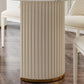 Linen White Finish Modern Oval Stone Top Dining Table with Double Pedestal Base