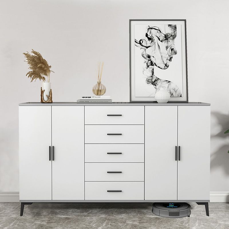 White Wooden Accent Cabinet with Door Modern Chest with 5 Drawers