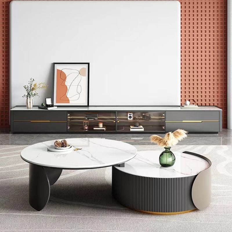 Soporte de televisión moderno de 16 "D Consola de TV de pizarra de almacenamiento cerrado con puerta de vidrio