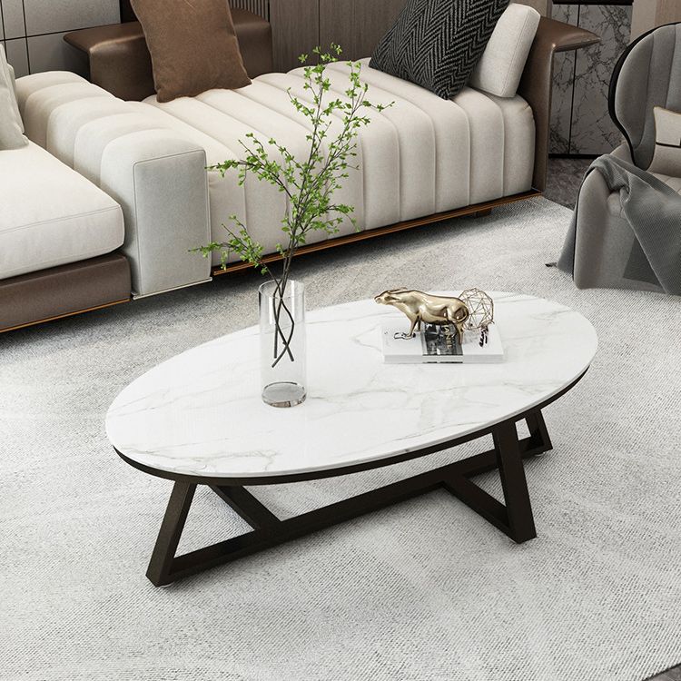 17.7" Tall Iron Cross Legs Cocktail Table Oval Slate Top Coffee Table Clearhalo 'Coffee & Accent Tables' 'Coffee Tables' 'coffee_tables' 'furn' 'furn_coffee_tables' 'Furniture' 'Living Room Furniture' 1200x1200_e7f92e21-2d64-495c-9a71-9f3fd1b34611
