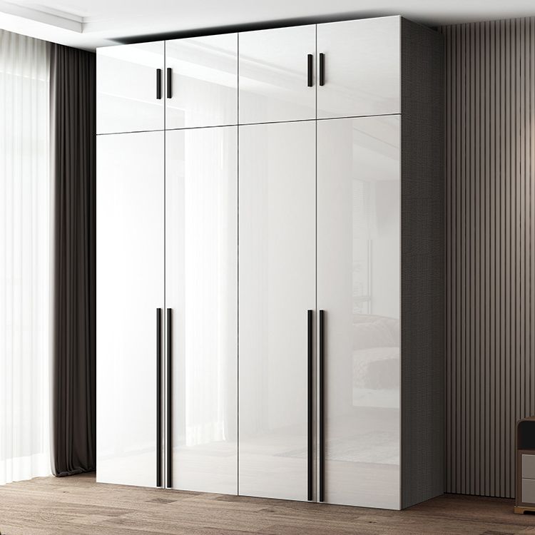 Mirrored Finish Cabinet with Hinged Doors Contemporary White Storage Cabinet