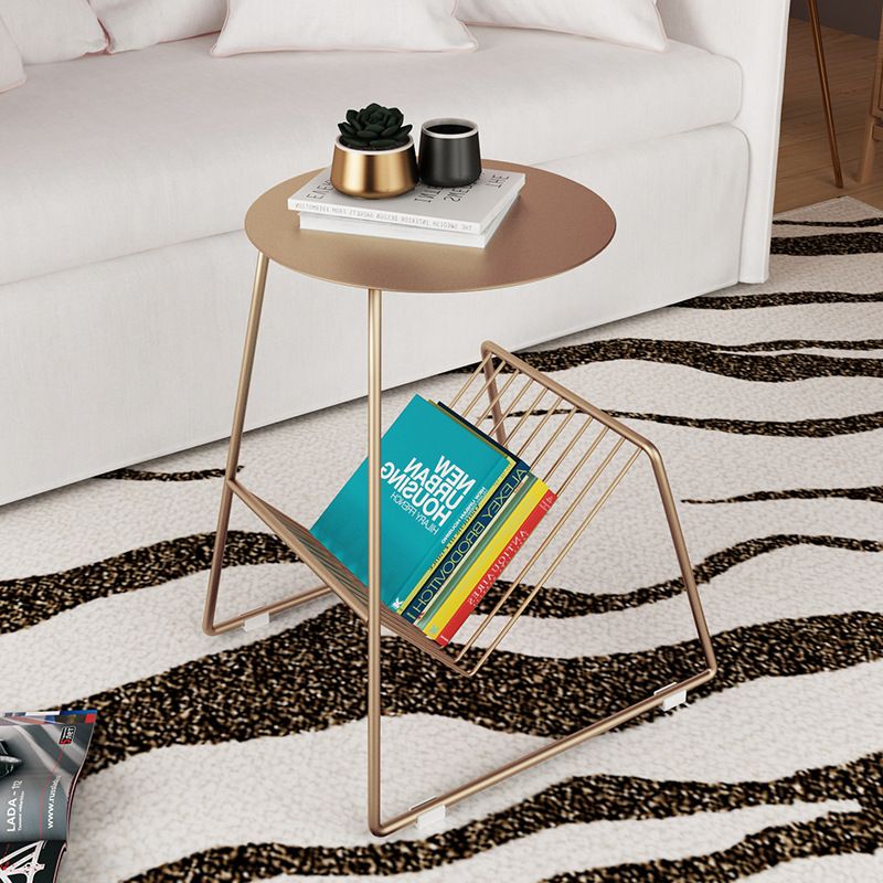 Metallic Frame End Table with Storage Round Accent Side Table Clearhalo 'Coffee & Accent Tables' 'End & Side Tables' 'end_side_tables' 'furn' 'furn_end_side_tables' 'Furniture' 'Living Room Furniture' 1200x1200_e7fb3b9d-2ac7-40b6-90db-25cce64b6da7