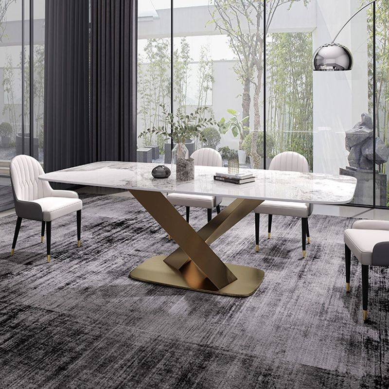 Fixed Contemporary Sintered Stone Dining Room Sett with Pedestal Base Dining Furniture Clearhalo 'Dining Room Sets' 'Dining Tables & Seating' 'dining_room_set' 'Furniture' 'furniture_dining_room_set' 'Kitchen & Dining Furniture' 'kitchen&dining_furn' 'kitchen' 1200x1200_e7fca602-363b-4cb6-8d27-cf2c304369bc