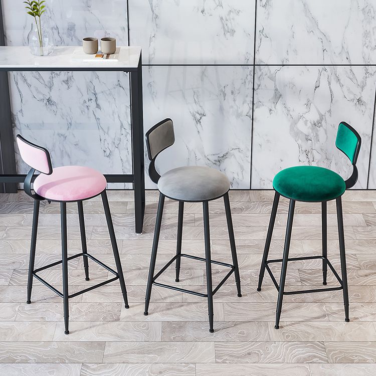 Modern Armless Backrest Counter Stool Iron Cafe Bar Stool with Velvet Cushion and Pedal Clearhalo 'Bar Furniture' 'Bar Stools' 'bar_stools' 'furn' 'furn_bar_stools' 'furniture_bar_stools' 'Kitchen & Dining Furniture' 'kitchen&dining_furn' 'kitchen' 'kitchen_furn' Furniture' 1200x1200_e7fcb9ca-8137-405e-b425-77b8b76d0ed3