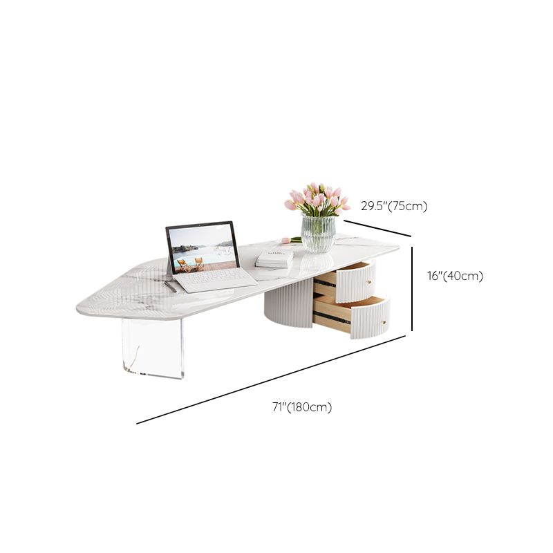 Tavolino da cocktail moderno in ardesia a forma libera con 2 cassetti, bianco