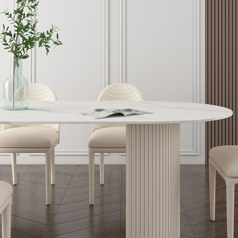 Oval Sintered Stone White Tone Dining Table Simplicity Double Pedestal Table for Dining Room Clearhalo ' dining_table' 'Dining Tables & Seating' 'Dining Tables' 'Furniture' 'furniture_dining_table' 'Kitchen & Dining Furniture' 'kitchen&dining_furn' 'kitchen' 'kitchen_dining_table' 1200x1200_e7ff11ea-35cc-46af-a253-b7886ab2ca3d